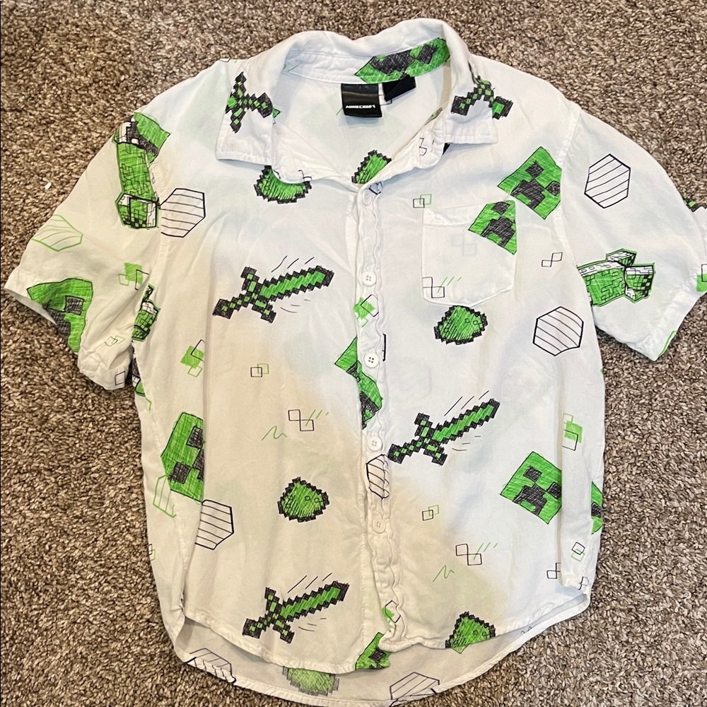 MINECRAFT Kids Pixel Adventure Button Down Shirt Hawaiian Shirt